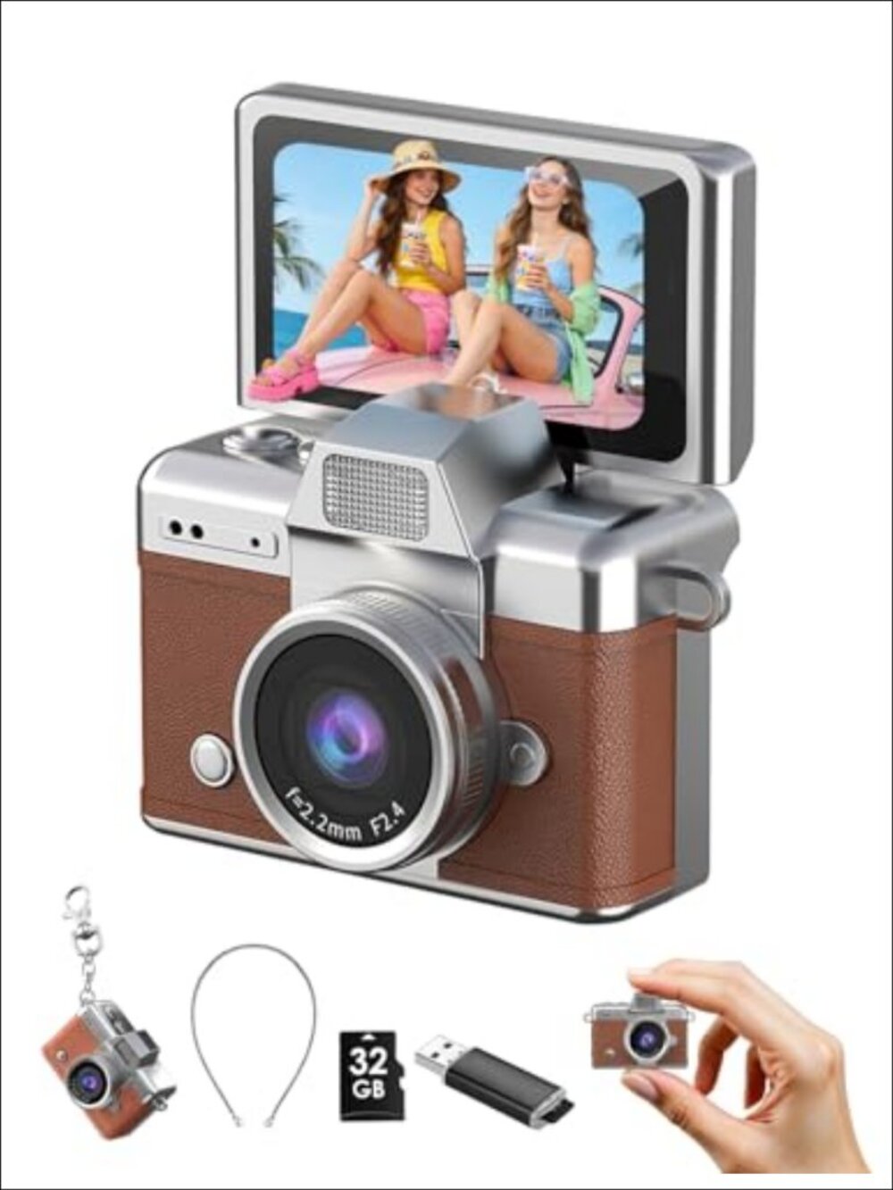 Mini Keychain Camera 1080P HD Flip Screen Retro Pocket Digital Camera